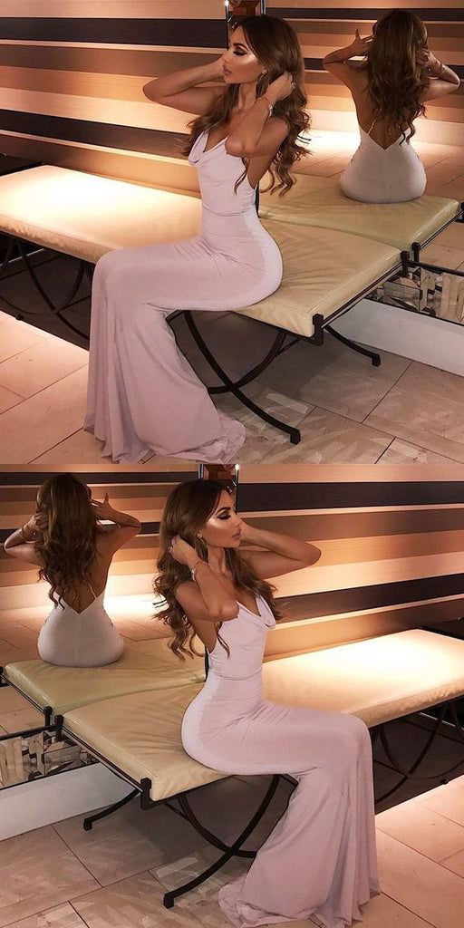Cheap Cheap Mermaid Backless Sleeveless Sweep Train Pink Stretch Prom Dresses for party, PD0959 - SposaBridal