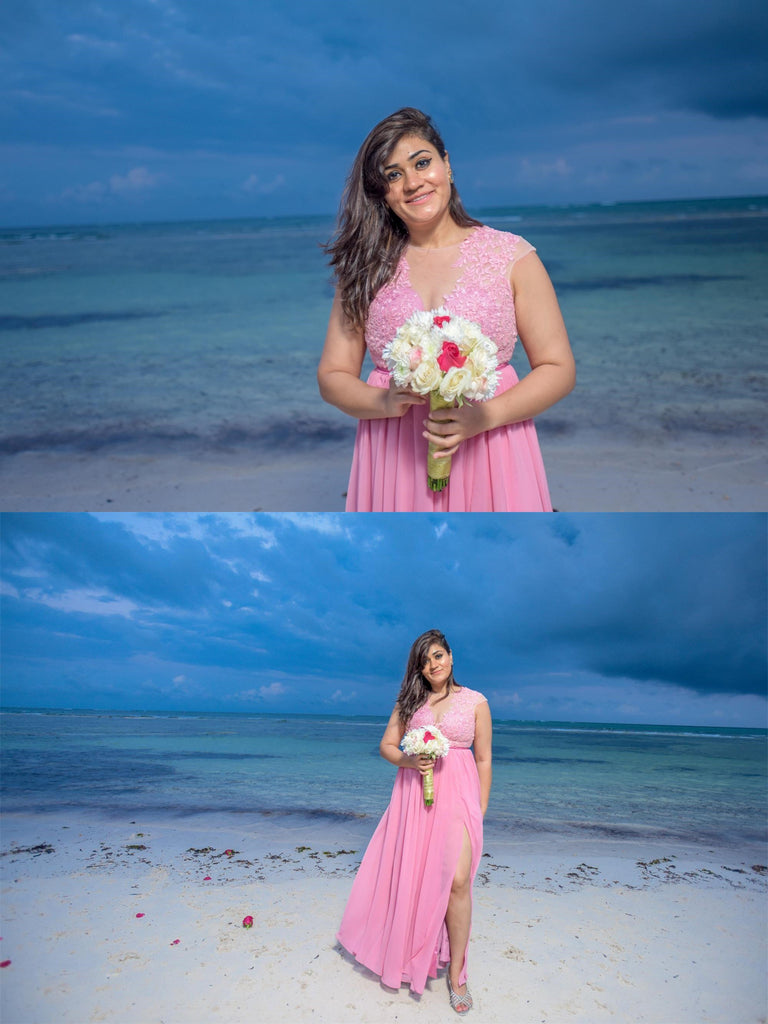 Cheap Chiffon Pink Cap Sleeves  Real Made Split Bridesmaid Dresses, New Popular Wedding Guest Dresses, WG300 - SposaBridal