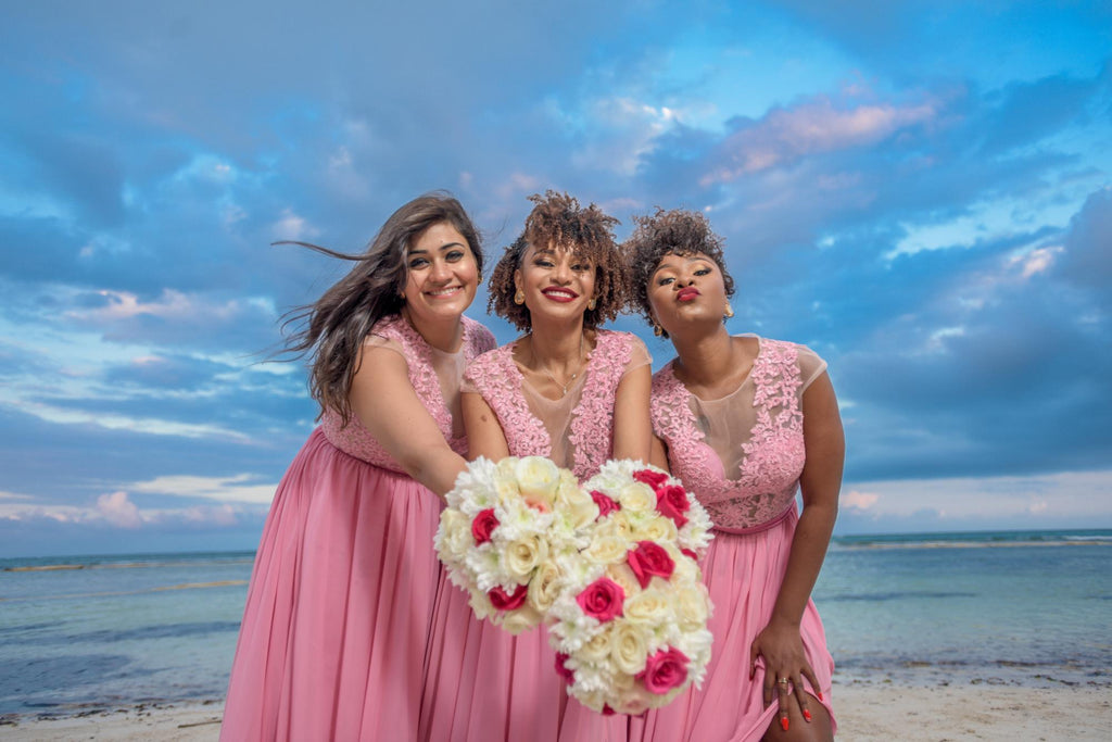 Cheap Chiffon Pink Cap Sleeves  Real Made Split Bridesmaid Dresses, New Popular Wedding Guest Dresses, WG300 - SposaBridal