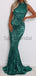 Cheap High Neck Long Mermaid Sparkly Sequin Formal Modest Prom Dresses PD1566
