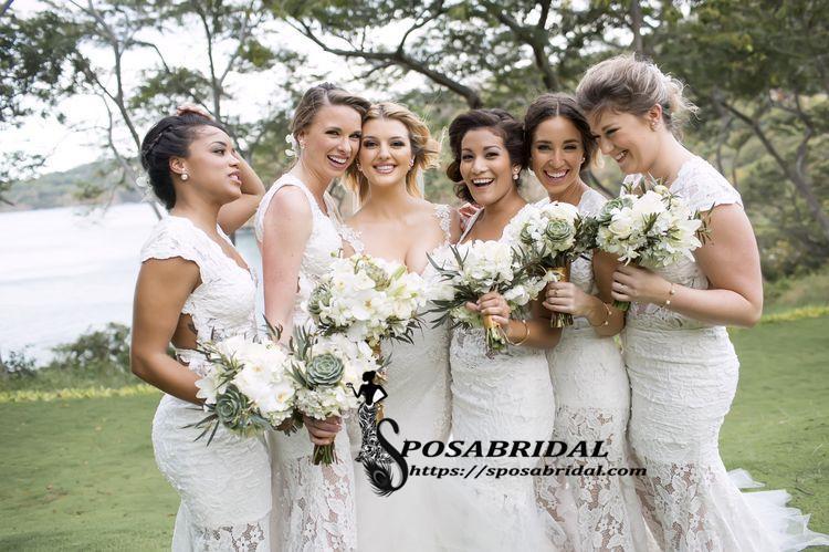 Cheap Long Fulle Lace V-Neck Open Back Tight Elegant Popular Bridesmaid Dresses,WG316 - SposaBridal