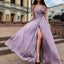 Cheap Red Simple Spaghetti Straps Side Slit Long Prom Dresses PD1424