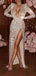 Cheap Sequin Sparkly Long Sleeves Mermaid High Slit Long Prom Dresses,evening dresses PD1586