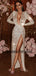 Cheap Sequin Sparkly Long Sleeves Mermaid High Slit Long Prom Dresses,evening dresses PD1586