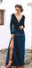 Cheap Simple Elegant Long Sleeves Velvet Soft Side Slit Long Prom Dresses PD1425