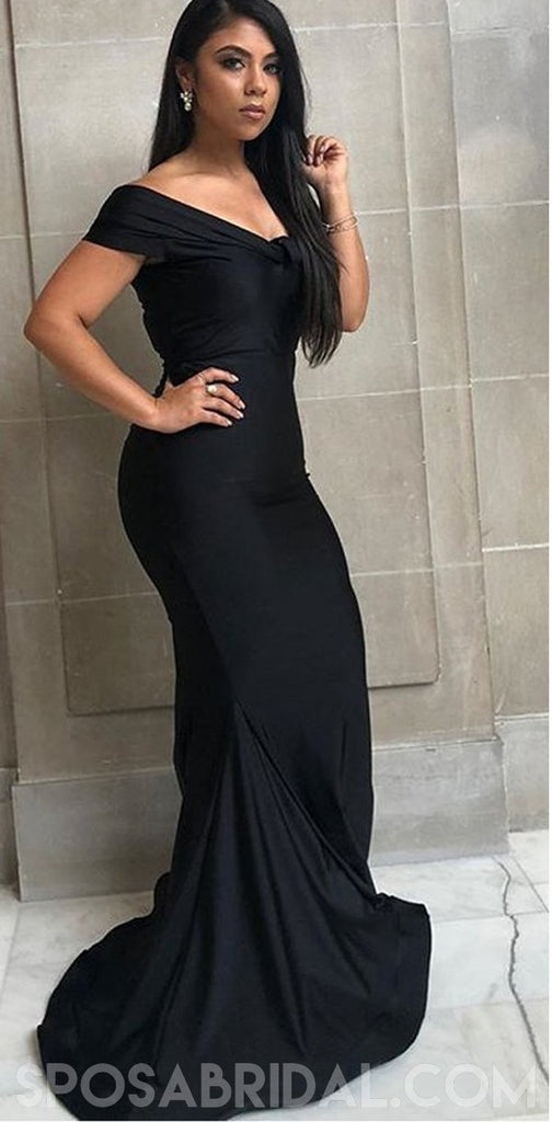 Simple Hot Prom Dresses, Off Shoulder Long Mermaid Black Bridesmaid Dresses, PD1158