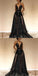 Cheap Spaghetti Straps Sexy Black V-Neck Evening Gowns,  2019 New Lace Prom Dress With Slit, PD0580 - SposaBridal