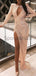 Cheap Sparkly Sequin Long Sleeves Unique Design Side Slit Long Modest Prom Dresses PD1589