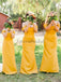Cheap Yellow Pleating Off Shoulder Sheath Simple Elegant Long Bridesmaid Dresses WG587