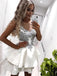 Chic Gray Ivroy White Lace Spaghetti Strap V-neck A-line Cheap Short Homecoming Dress, BD0445