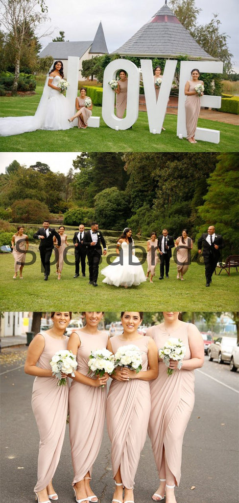 Custom Light Blush Pink Most Popular Beach Short Bridesmaid Dresses WG812