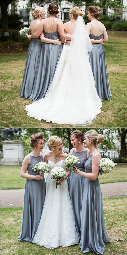 Custom Cheap Bridesmaid dress, Lace Top Modest Grey Chiffon Bridesmaid Dresses, WG273