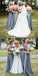Custom Cheap Bridesmaid dress, Lace Top Modest Grey Chiffon Bridesmaid Dresses, WG273