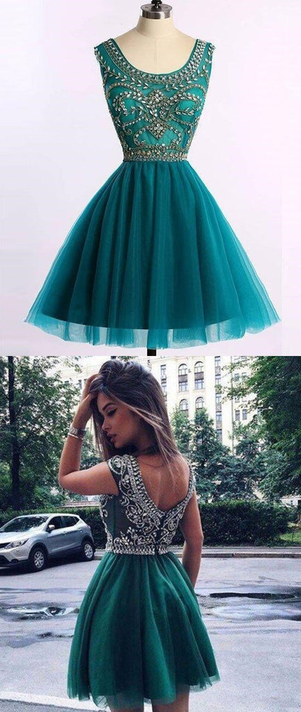 Custom Cute Green Beaded Short Homecoming Dresses Online, CM532