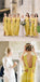 Custom Yellow Sheath Side Slit Elegant Unique Design Long Fall Bridesmaid Dresses WG570