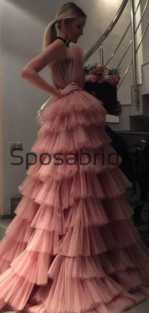 Custom Yellow Tulle Pink Unique Design Elegant Formal Modest Prom Dresses, PD1878