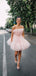 Cute Blush Pink Pleats With Bow Tie Belt Short A-line Mini Homecoming Dress, HD3085