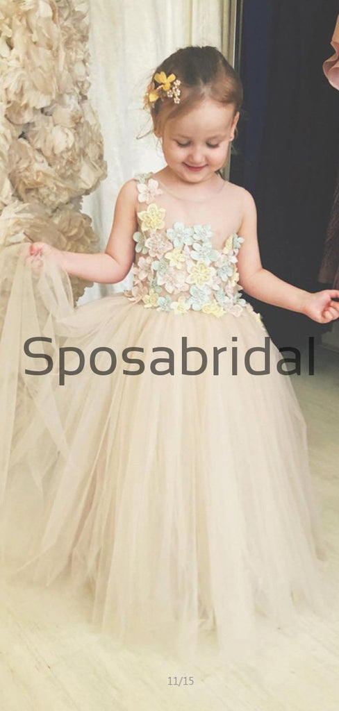Cute Tulle Flower Round Neck Popular Flower Girl Dresses, FG134