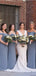 Dusty Blue Spaghetti Straps Off the Shoulder Simple Cheap Bridesmaid Dresses WG590