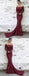 Elegant Mermaid Off-the-Shoulder Burgundy Lace Long Sleeves Prom Party Dresses, PD0867