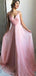 Elegant Pink Gorgeous  A-line Spaghetti Straps V-Back Prom Dresses, PD0852