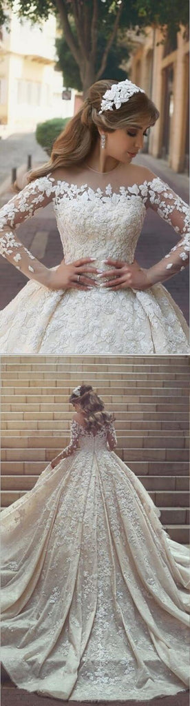 Gorgeous Crystal Appliques Tulle Long Sleeves Wedding Dresses WD0346