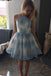 Blue Lace Scoop Neck See Through Cheap Homecoming Dresses 2018, CM414 - SposaBridal