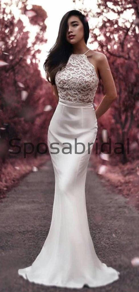 Ivory Halter Mermaid Elegant Top Lace Long Bridesmaid Dresses WG880