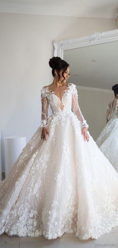 Long Sleeves Elegant Beautiful Mermaid Princess Romantic Wedding Dresses,Ball Gown, WD0356