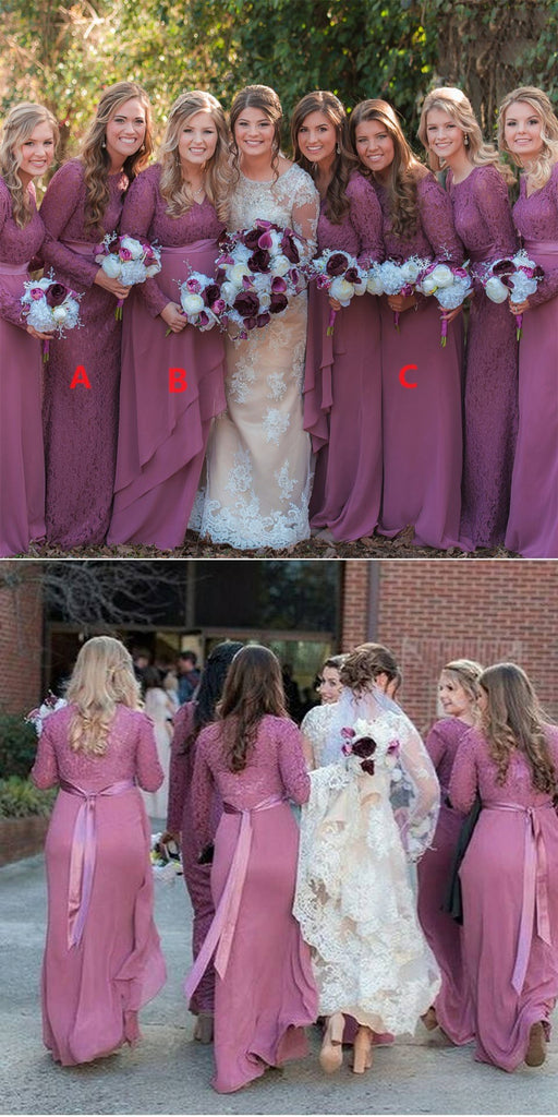 Long Sleeves Different Styles Elegant V-Neck Cheap Bridesmaid Dresses For Wedding, WG19