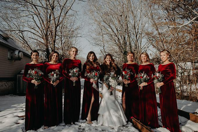 Long Sleeves V-Neck Red Mermaid Popular Modest Cheap Bridesmaid Dresses WG631