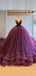 Luxury Purple A-line Spaghetti Strap Ruffle Tulle Elegant Long Prom Dress, Ball Gown, PD1989