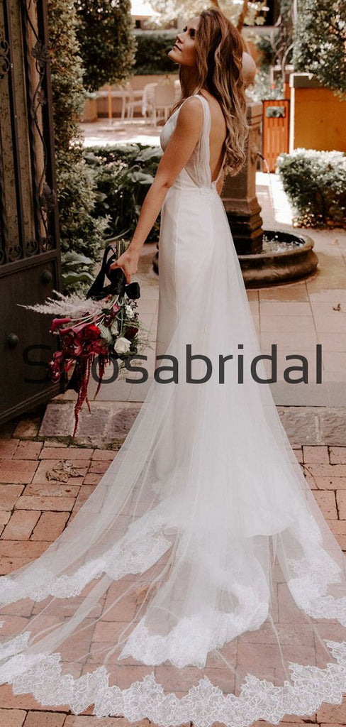 Mermaid Elegant Beach Long White Wedding Dresses WD0547