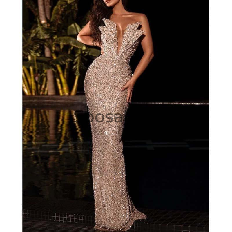 Mermaid Sexy Strapless Sequin Sparkly Unique Fashion Prom Dresses PD2049