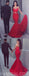 Mermaid Sweetheart Sweep Train Keyhole Cut Out Red Stretch Satin Prom Dresses, Elegant Evening Dress, PD1091
