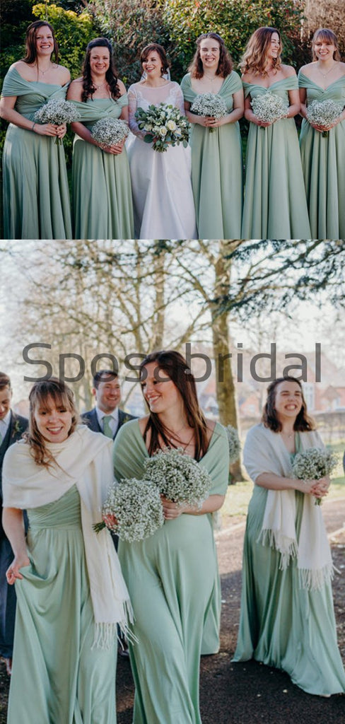Mint Green Long Elegant Jersey Bridesmaid Dresses WG774