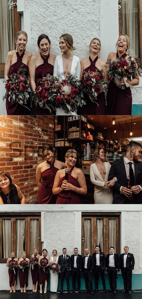 Mismatched Burgundy Modest Elegant Bridesmaid Dresses WG775