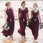 Mismatched A-Line Long Burgundy Cheap Chiffon Modest Bridesmaid Dress with Lace for Wedding guest,WG353