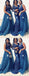 Mismatched Long Blue Elegant  Modest Bridesmaid Dresses with Appliques Beading ,WG392