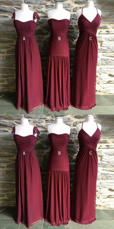 Mismatched Long Chiffon Cheap Formal Winter Floor-length Bridesmaid Dresses ,WG387