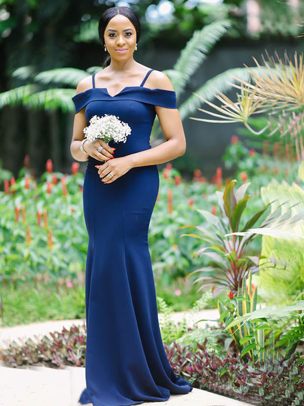 Mismatched Navy Blue Elegant Mermaid Floor-length Bridesmaid Dresses, BD3188