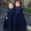 Navy Blue Top Lace Tulle Long Sleeves V-Back Soft Discount Custom Flower Girl Dresses with bow , FG129