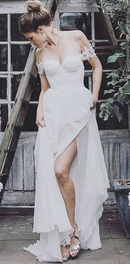 Off the Shoulder Long Chiffon Cheap Fairy Prom Dresses, Bridal wedding dress, PD0923