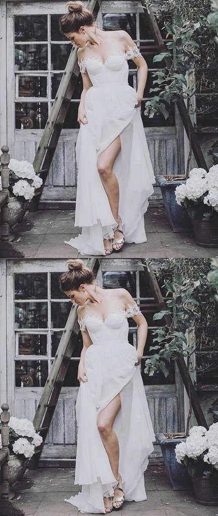 Off the Shoulder Long Chiffon Cheap Fairy Prom Dresses, Bridal wedding dress, PD0923