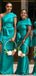 Turquoise Green One-shoulder Cap Sleeve Satin Long Bridesmaid Dresses, WG782