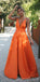 Orange Charming Cheap Modest Spaghetti Strap Pretty Long Prom Dresses, PD1266