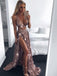 A-Line Charming Sexy Sequin Sparkly Rose Gold and Black Split Prom Dresses, Evening dresses, PD0594