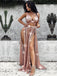 A-Line Charming Sexy Sequin Sparkly Rose Gold and Black Split Prom Dresses, Evening dresses, PD0594