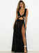 A-Line Charming Sexy Sequin Sparkly Rose Gold and Black Split Prom Dresses, Evening dresses, PD0594