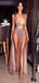 A-Line Charming Sexy Sequin Sparkly Rose Gold and Black Split Prom Dresses, Evening dresses, PD0594